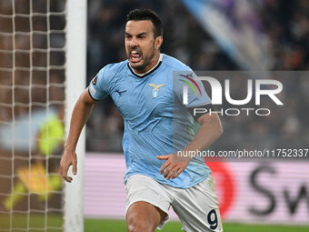 Pedro of S.S. Lazio celebrates after scoring the goal of 2-1 during the UEFA Europa League 2024/25 League Phase MD4 match between S.S. Lazio...