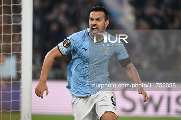 Pedro of S.S. Lazio celebrates after scoring the goal of 2-1 during the UEFA Europa League 2024/25 League Phase MD4 match between S.S. Lazio...