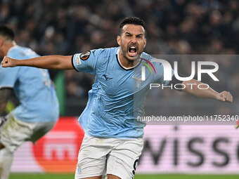 Pedro of S.S. Lazio celebrates after scoring the goal of 2-1 during the UEFA Europa League 2024/25 League Phase MD4 match between S.S. Lazio...