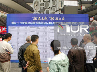 Job seekers learn about employment at a job fair in Chongqing, China, on November 7, 2024. (