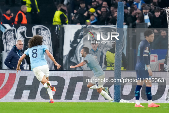 Pedro of SS Lazio celebrates after scoring second goal during the UEFA Europa League 2024/25 League Phase MD4 match between SS Lazio and FC...