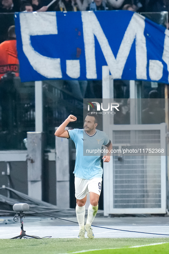 Pedro of SS Lazio celebrates after scoring second goal during the UEFA Europa League 2024/25 League Phase MD4 match between SS Lazio and FC...