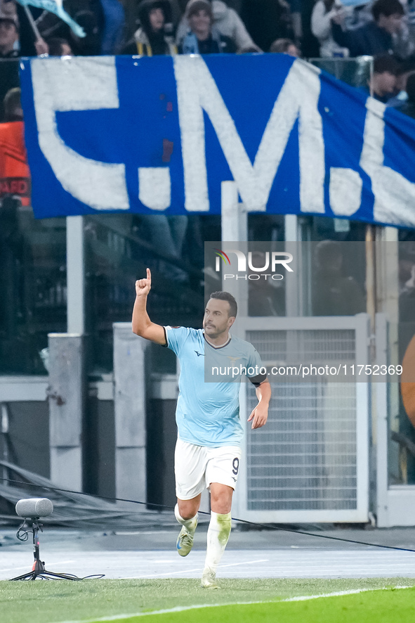 Pedro of SS Lazio celebrates after scoring second goal during the UEFA Europa League 2024/25 League Phase MD4 match between SS Lazio and FC...