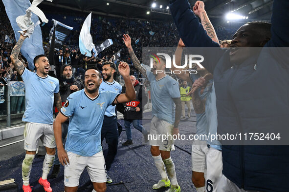 The S.S. Lazio team stands at the end of the UEFA Europa League 2024/25 League Phase MD4 match between S.S. Lazio and F.C. Porto at Olympic...