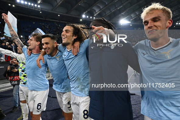 The S.S. Lazio team stands at the end of the UEFA Europa League 2024/25 League Phase MD4 match between S.S. Lazio and F.C. Porto at Olympic...