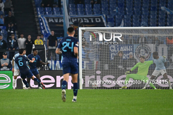 Stephen Eustaquio of F.C. Porto celebrates after scoring the goal to make it 1-1 during the UEFA Europa League 2024/25 League Phase MD4 matc...