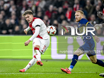 AFC Ajax Amsterdam forward Mika Godts plays during the match between Ajax and Maccabi Tel Aviv at the Johan Cruijff ArenA for the UEFA Europ...