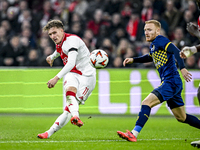 AFC Ajax Amsterdam forward Mika Godts plays during the match between Ajax and Maccabi Tel Aviv at the Johan Cruijff ArenA for the UEFA Europ...