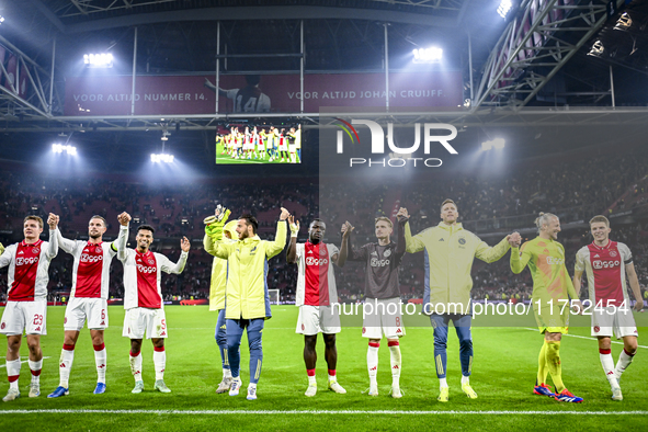 Ajax players celebrate the win during the match between Ajax and Maccabi Tel Aviv at the Johan Cruijff ArenA for the UEFA Europa League - Le...