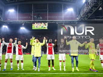 Ajax players celebrate the win during the match between Ajax and Maccabi Tel Aviv at the Johan Cruijff ArenA for the UEFA Europa League - Le...