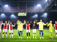 Ajax players celebrate the win during the match between Ajax and Maccabi Tel Aviv at the Johan Cruijff ArenA for the UEFA Europa League - Le...