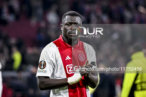 AFC Ajax Amsterdam forward Brian Brobbey plays during the match between Ajax and Maccabi Tel Aviv at the Johan Cruijff ArenA for the UEFA Eu...