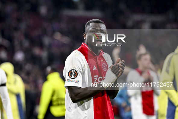 AFC Ajax Amsterdam forward Brian Brobbey plays during the match between Ajax and Maccabi Tel Aviv at the Johan Cruijff ArenA for the UEFA Eu...