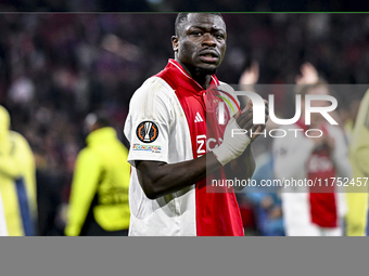 AFC Ajax Amsterdam forward Brian Brobbey plays during the match between Ajax and Maccabi Tel Aviv at the Johan Cruijff ArenA for the UEFA Eu...