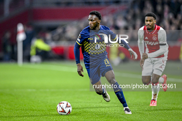 Maccabi Tel Aviv midfielder Issouf Sissokho plays during the match between Ajax and Maccabi Tel Aviv at the Johan Cruijff ArenA for the UEFA...