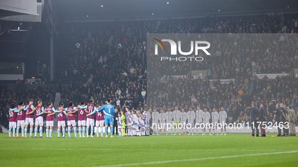 The teams and officials pay their respects to the fallen during the Sky Bet Championship match between West Bromwich Albion and Burnley at T...