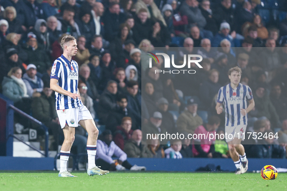 Number 14, Torbjorn Heggem of WBA, passes the ball during the Sky Bet Championship match between West Bromwich Albion and Burnley at The Haw...