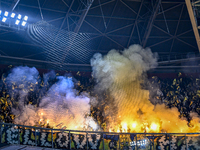 Fans of Maccabi Tel Aviv attend the match between Ajax and Maccabi Tel Aviv at the Johan Cruijff ArenA for the UEFA Europa League - League p...