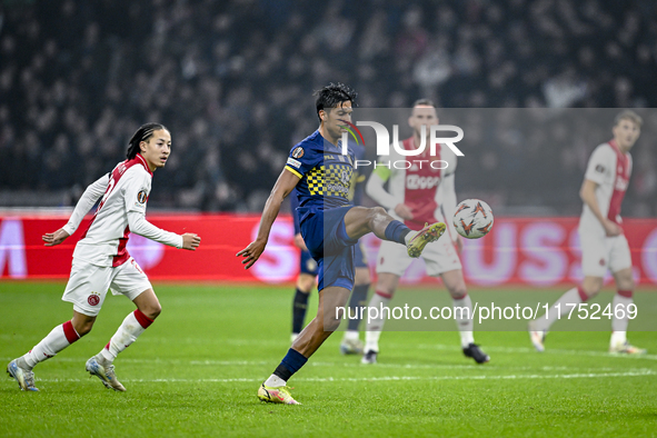 Maccabi Tel Aviv midfielder Dor Peretz plays during the match between Ajax and Maccabi Tel Aviv at the Johan Cruijff ArenA for the UEFA Euro...