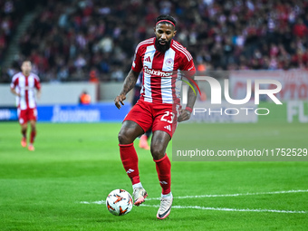 Rodinei of Olympiacos FC plays during the Europa League Matchday 4 match between Olympiacos FC and Rangers at Georgios Karaiskakis Stadium i...