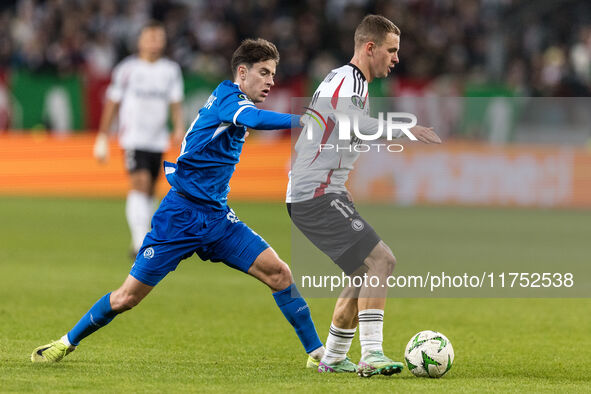 Nikita Demchenko , Kacper Chodyna  during UEFA Conference League match Legia Warsaw vs Dinamo Minsk in Warsaw Poland on 7 November 2024. 