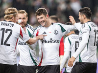 Radovan Pankov , Rafal Augustyniak , Mark Gual , Pawel Wszolek , goal celebration during UEFA Conference League match Legia Warsaw vs Dinamo...