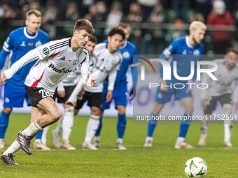 Mark Gual , penalty kick during UEFA Conference League match Legia Warsaw vs Dinamo Minsk in Warsaw Poland on 7 November 2024. (