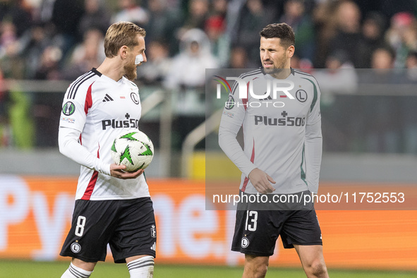 Rafal Augustyniak , Pawel Wszolek  during UEFA Conference League match Legia Warsaw vs Dinamo Minsk in Warsaw Poland on 7 November 2024. 