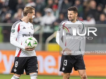 Rafal Augustyniak , Pawel Wszolek  during UEFA Conference League match Legia Warsaw vs Dinamo Minsk in Warsaw Poland on 7 November 2024. (