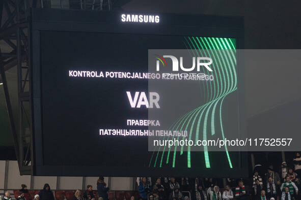 var during UEFA Conference League match Legia Warsaw vs Dinamo Minsk in Warsaw Poland on 7 November 2024. 