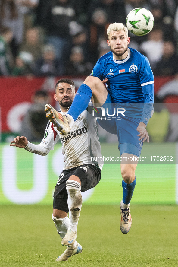 Luquinhas , Vadim Pigas  during UEFA Conference League match Legia Warsaw vs Dinamo Minsk in Warsaw Poland on 7 November 2024. 