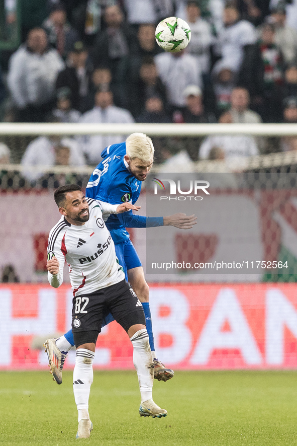 Luquinhas , Vadim Pigas  during UEFA Conference League match Legia Warsaw vs Dinamo Minsk in Warsaw Poland on 7 November 2024. 