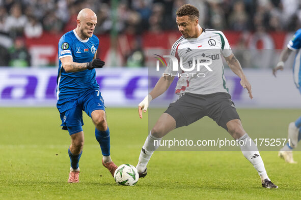 Pavel Sedko , Steve Kapuadi  during UEFA Conference League match Legia Warsaw vs Dinamo Minsk in Warsaw Poland on 7 November 2024. 