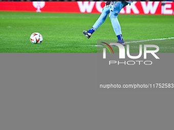 Konstantinos Tzolakis of Olympiacos FC plays during the Europa League Matchday 4 match between Olympiacos FC and Rangers at Georgios Karaisk...