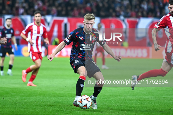 Connor Barron of Rangers plays during the Europa League, Matchday 4 match between Olympiacos FC and Rangers at Georgios Karaiskakis Stadium...