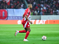 Ayoub El Kaabi of Olympiacos FC plays during the Europa League Matchday 4 match between Olympiacos FC and Rangers at Georgios Karaiskakis St...