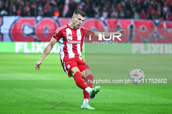 Costinha of Olympiacos FC plays during the Europa League Matchday 4 match between Olympiacos FC and Rangers at Georgios Karaiskakis Stadium...