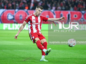 Costinha of Olympiacos FC plays during the Europa League Matchday 4 match between Olympiacos FC and Rangers at Georgios Karaiskakis Stadium...