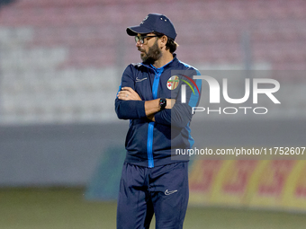 In Ta' Qali, Malta, on November 7, 2024, Stefano De Angelis, head coach of Birkirkara, gestures during the Malta 360 Sports Premier League s...