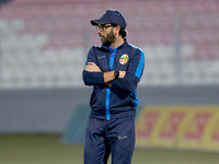 In Ta' Qali, Malta, on November 7, 2024, Stefano De Angelis, head coach of Birkirkara, gestures during the Malta 360 Sports Premier League s...