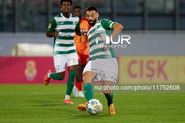 Dunstan Vella, captain of Floriana, is in action during the Malta 360 Sports Premier League soccer match between Birkirkara and Floriana at...