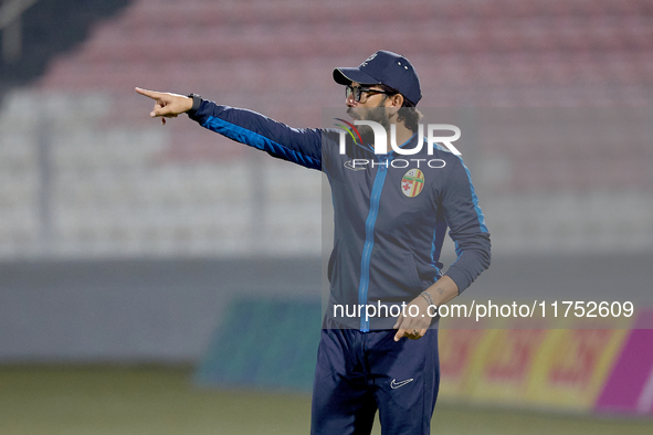 In Ta' Qali, Malta, on November 7, 2024, Stefano De Angelis, head coach of Birkirkara, reacts during the Malta 360 Sports Premier League soc...