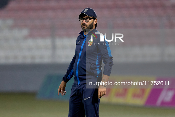 In Ta' Qali, Malta, on November 7, 2024, Stefano De Angelis, head coach of Birkirkara, gestures during the Malta 360 Sports Premier League s...