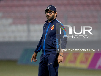 In Ta' Qali, Malta, on November 7, 2024, Stefano De Angelis, head coach of Birkirkara, gestures during the Malta 360 Sports Premier League s...