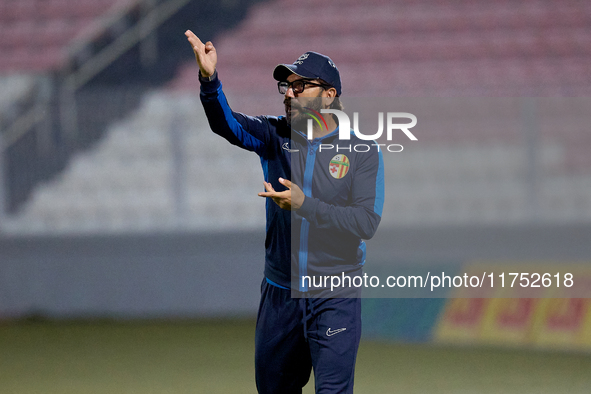 In Ta' Qali, Malta, on November 7, 2024, Stefano De Angelis, head coach of Birkirkara, reacts during the Malta 360 Sports Premier League soc...