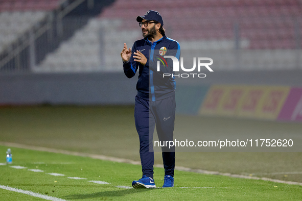 In Ta' Qali, Malta, on November 7, 2024, Stefano De Angelis, head coach of Birkirkara, gestures during the Malta 360 Sports Premier League s...