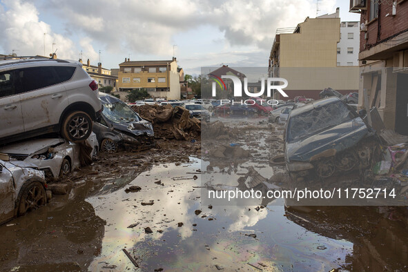 Flooding follows storm DANA in the Valencia town of Paiporta, Spain, on November 7, 2024. 