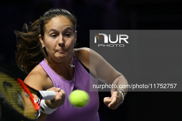 RIYADH, SAUDI ARABIA - NOVEMBER 07: Daria Kasatkina during her match against Iga Swiatek of Poland, on Day 6 of the 2024 WTA Finals, part of...