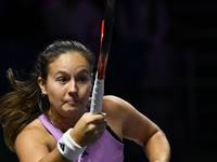 RIYADH, SAUDI ARABIA - NOVEMBER 07: Daria Kasatkina during her match against Iga Swiatek of Poland, on Day 6 of the 2024 WTA Finals, part of...