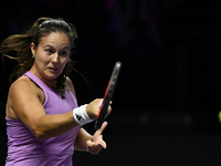 RIYADH, SAUDI ARABIA - NOVEMBER 07: Daria Kasatkina during her match against Iga Swiatek of Poland, on Day 6 of the 2024 WTA Finals, part of...